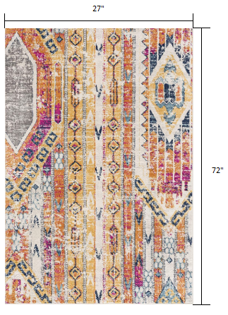 2? X 6? Gold And Ivory Southwestern Area Rug