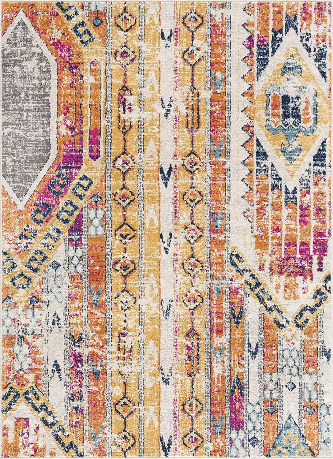 8' Orange And Ivory Southwestern Dhurrie Runner Rug