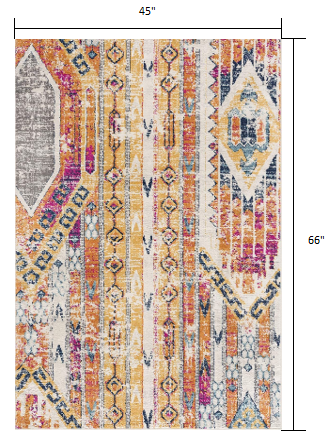 4' X 6' Orange And Ivory Southwestern Dhurrie Area Rug