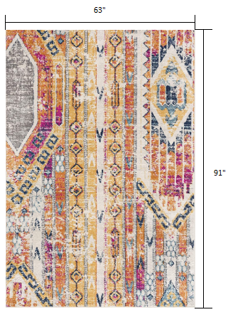 5' X 7' Orange And Ivory Southwestern Dhurrie Area Rug