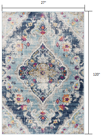 10' Blue Oriental Dhurrie Runner Rug