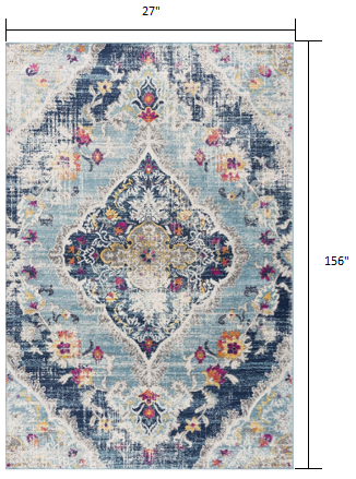 13' Runner Blue Oriental Dhurrie Runner Rug