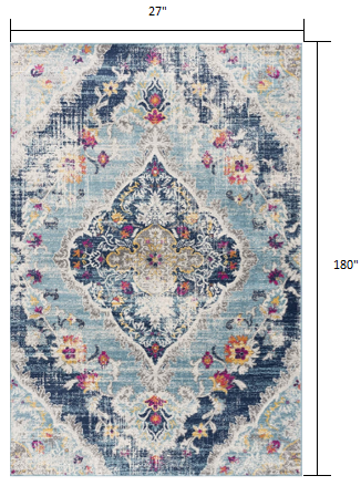 15' Blue Oriental Dhurrie Runner Rug