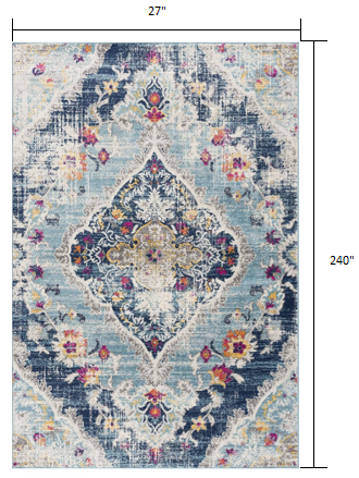 20' Blue Oriental Dhurrie Runner Rug