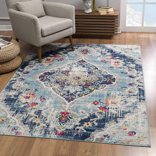 2' X 4' Blue Oriental Dhurrie Area Rug