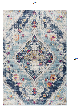 2' X 5' Blue Oriental Dhurrie Area Rug