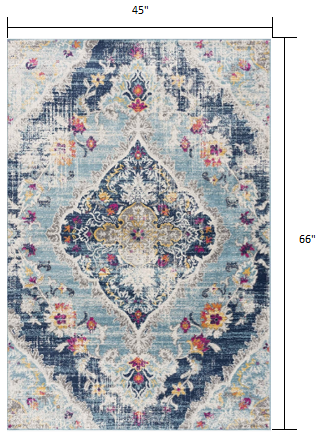 4' X 6' Blue Oriental Dhurrie Area Rug