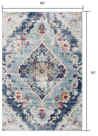 5' X 7' Blue Oriental Dhurrie Area Rug