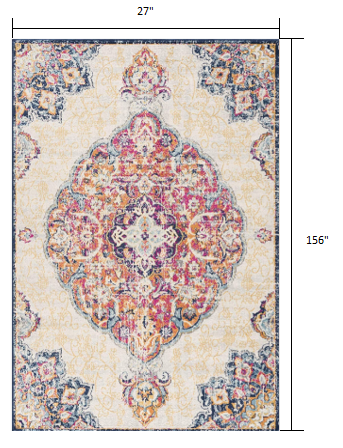 13' Runner Cream Oriental Dhurrie Runner Rug