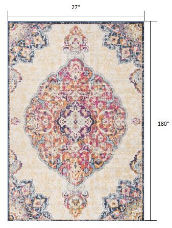 15' Cream Oriental Dhurrie Runner Rug