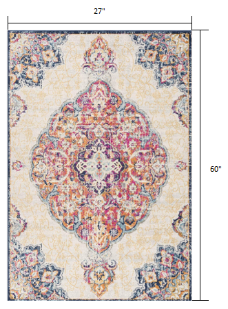 2' X 5' Cream Oriental Dhurrie Area Rug