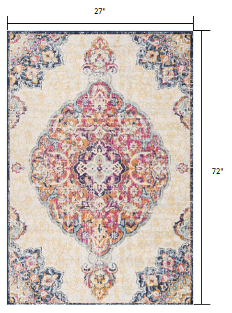 2' X 6' Cream Oriental Dhurrie Area Rug