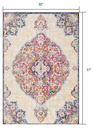 3' X 5' Cream Oriental Dhurrie Area Rug