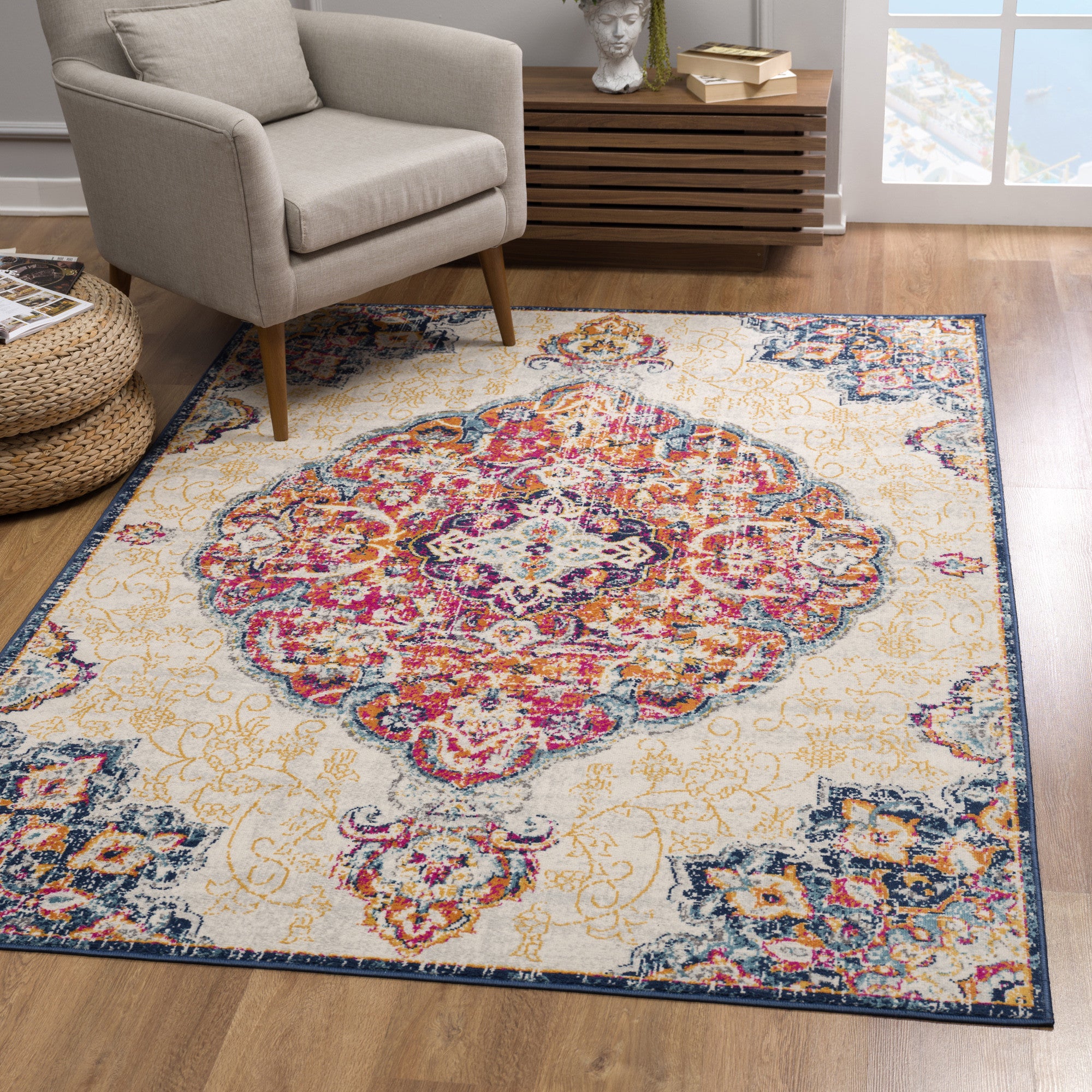 5' X 7' Cream Oriental Dhurrie Area Rug