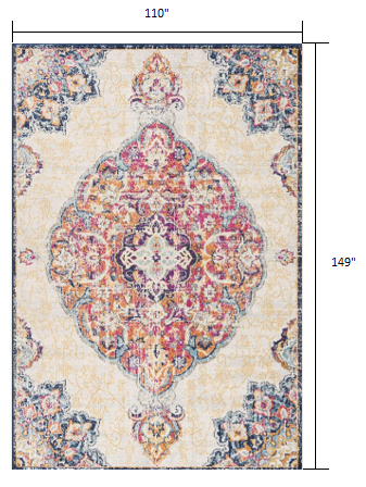 9’ x 13’ Cream Decorative Medallion Area Rug