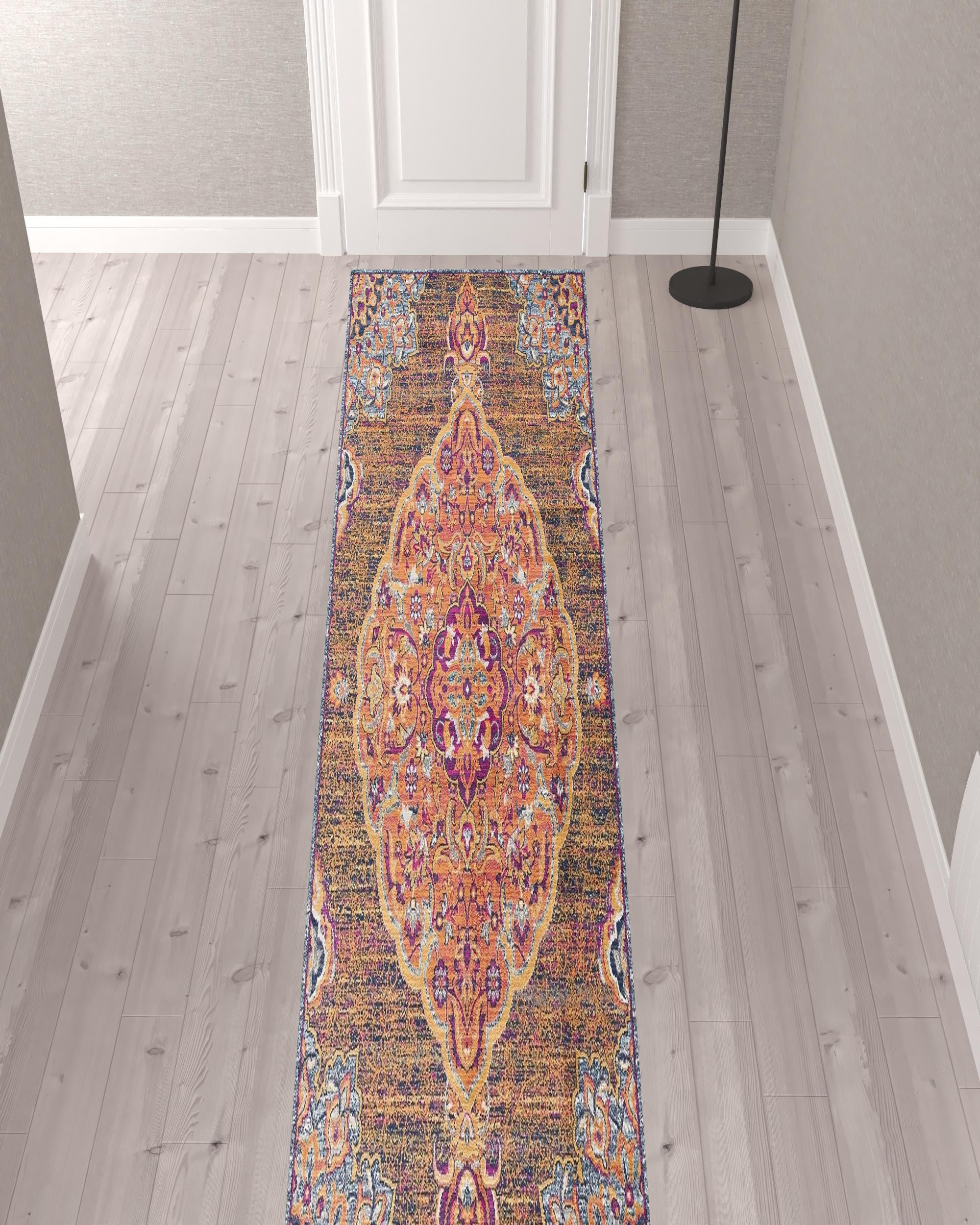 2’ X 13’ Rustic Orange Medallion Runner Rug