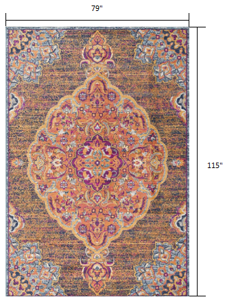 7’ X 10’ Rustic Orange Medallion Area Rug