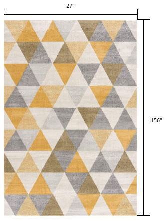 13' Runner Yellow Geometric Dhurrie Runner Rug