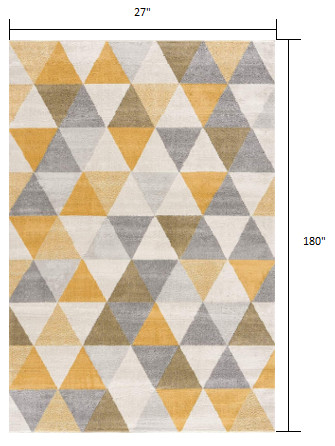 15' Yellow Geometric Dhurrie Runner Rug