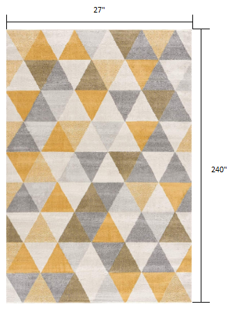 20' Yellow Geometric Dhurrie Runner Rug