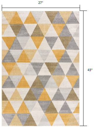 2' X 4' Yellow Geometric Dhurrie Area Rug