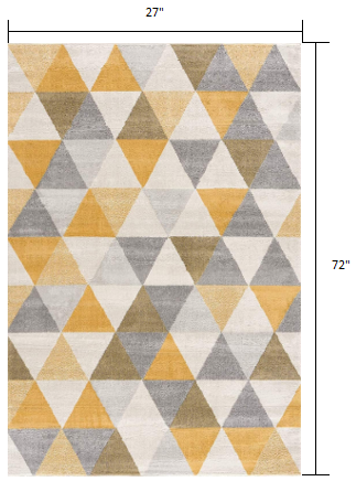 2' X 6' Yellow Geometric Dhurrie Area Rug