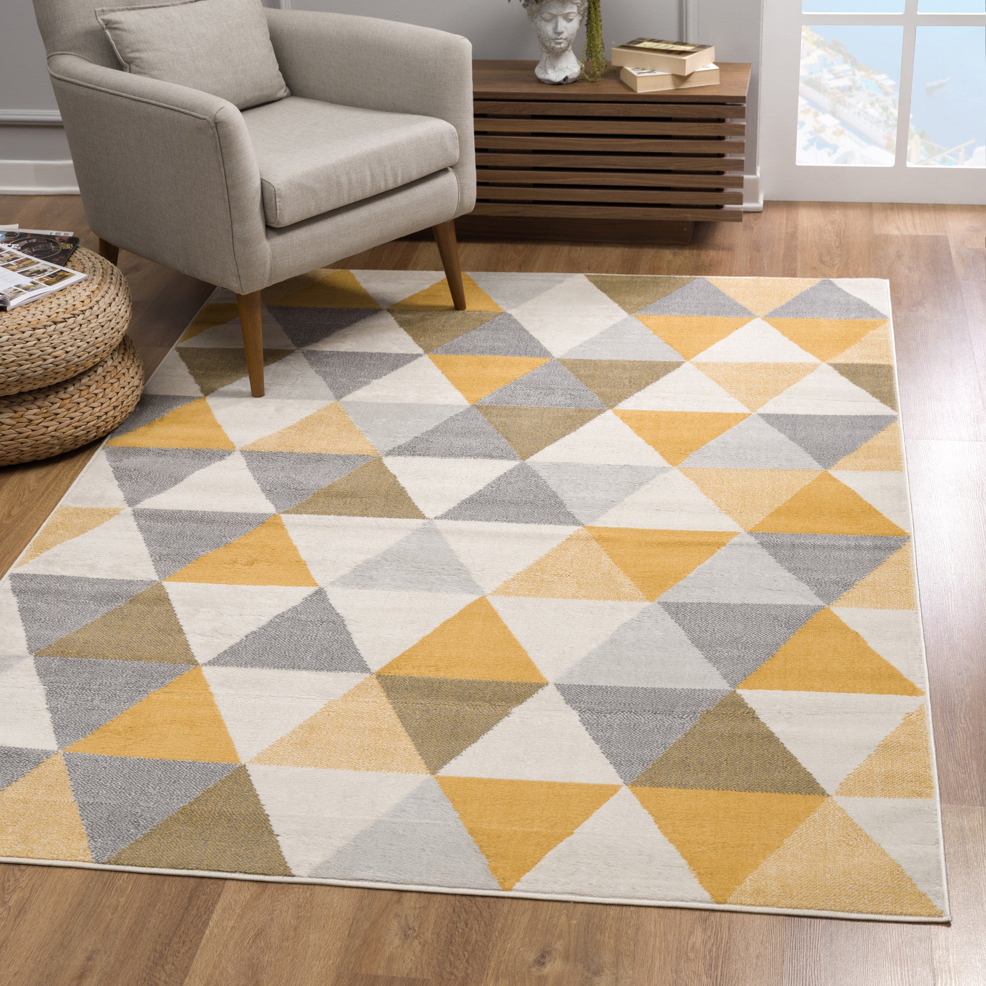 5' X 7' Yellow Geometric Dhurrie Area Rug