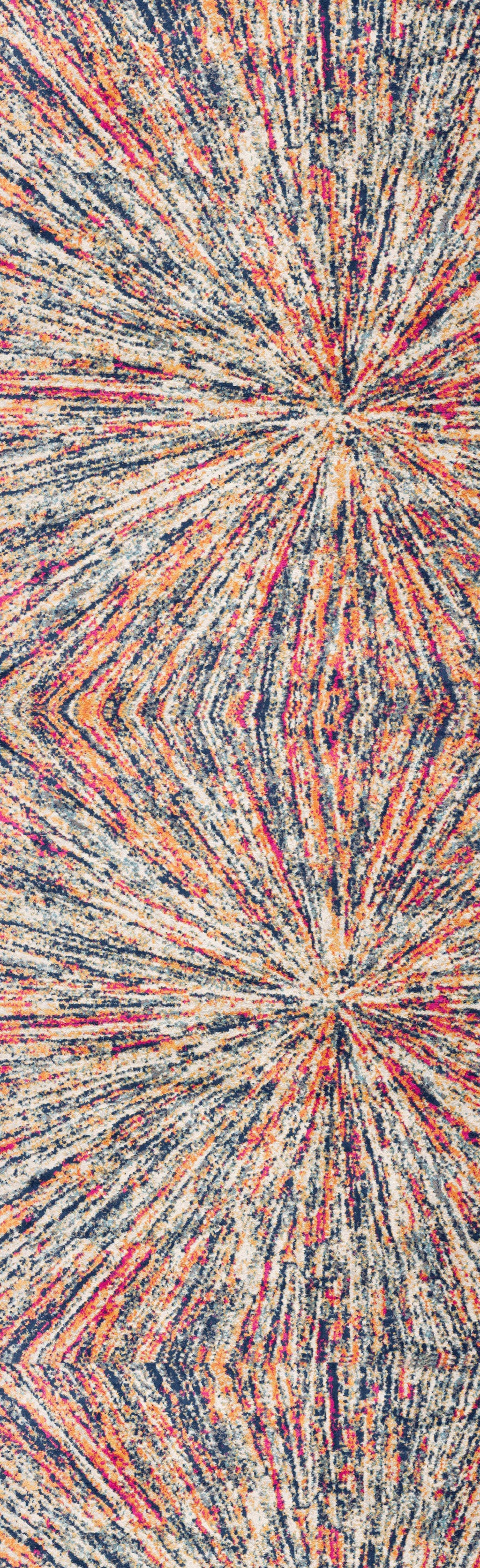 2’ X 5’ Cream Celestial Burst Abstract Area Rug