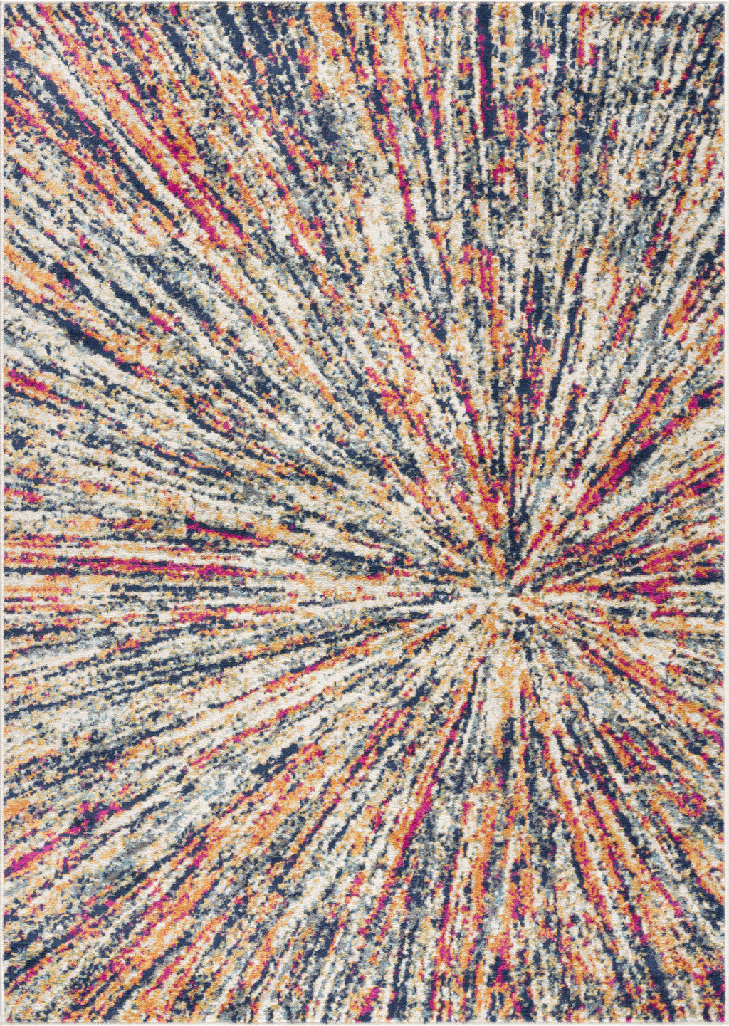 4’ X 6’ Cream Celestial Burst Abstract Area Rug