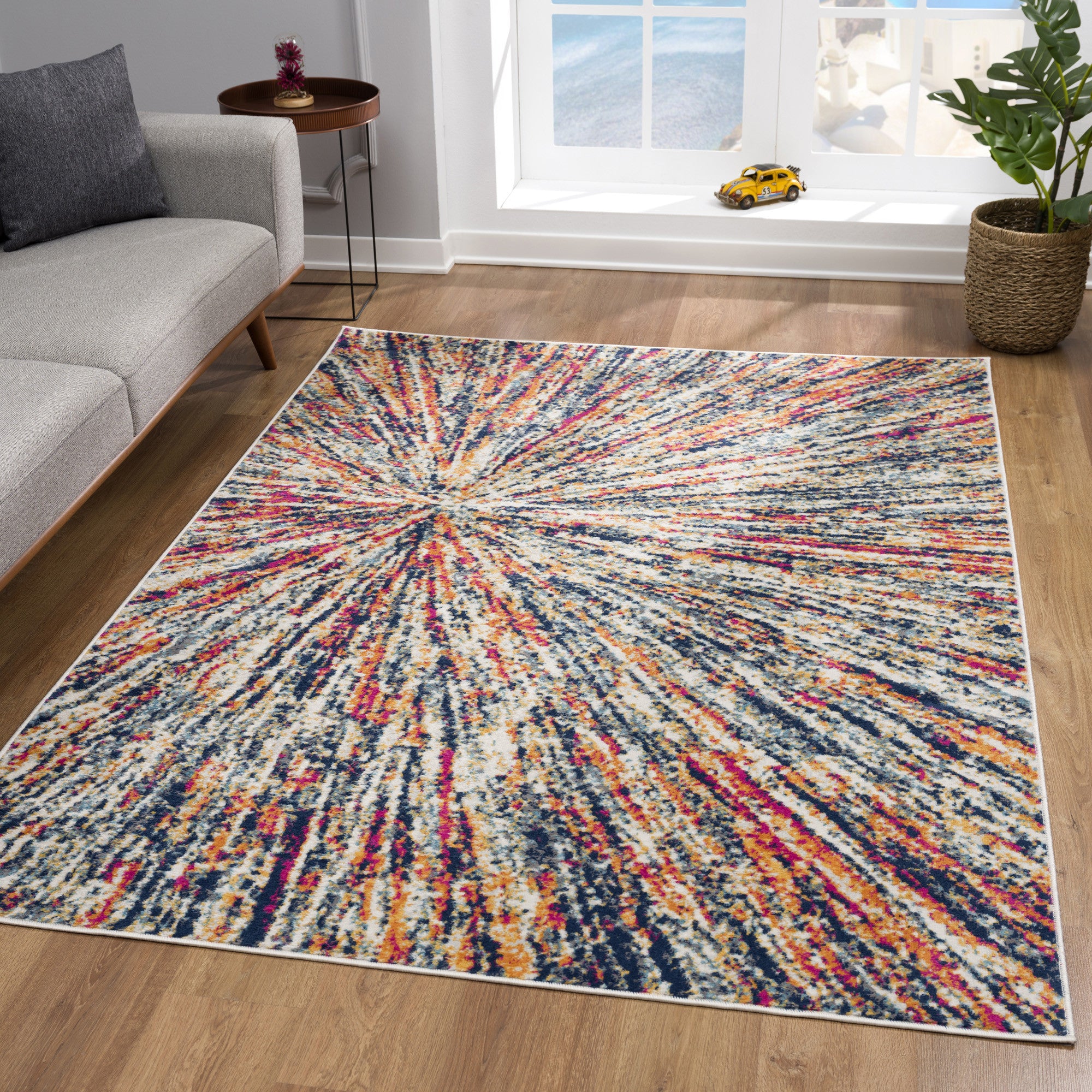 4’ X 6’ Cream Celestial Burst Abstract Area Rug