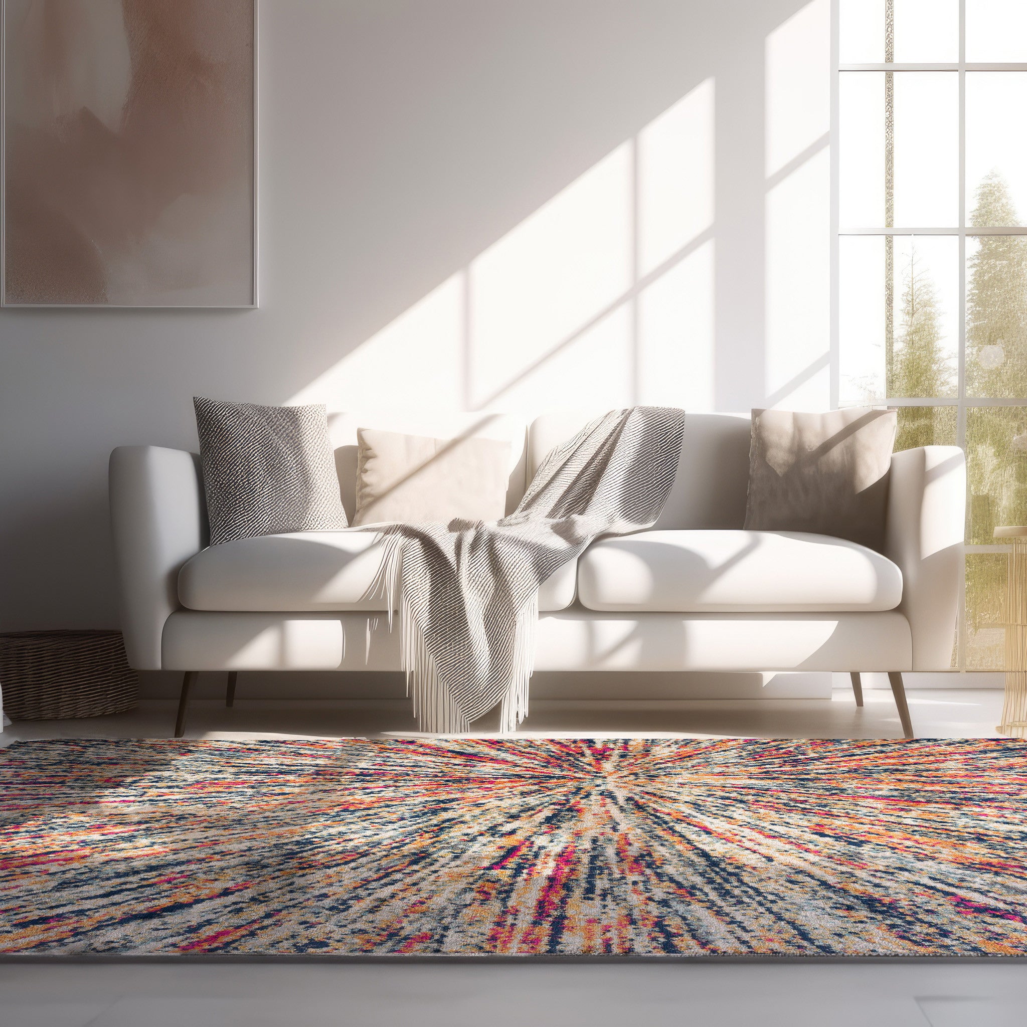 4’ X 6’ Cream Celestial Burst Abstract Area Rug