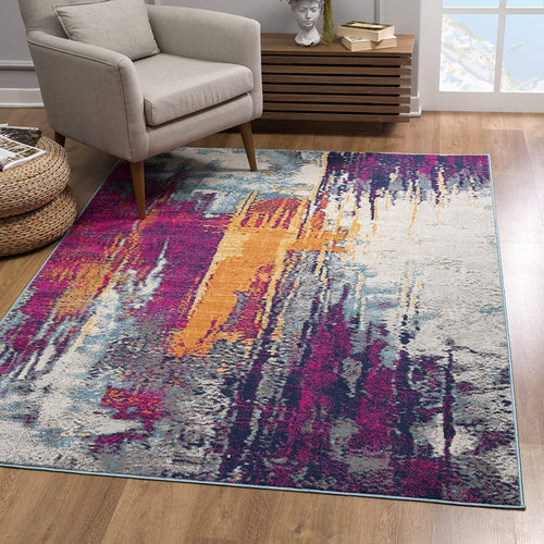 2' X 5' Magenta Abstract Dhurrie Area Rug