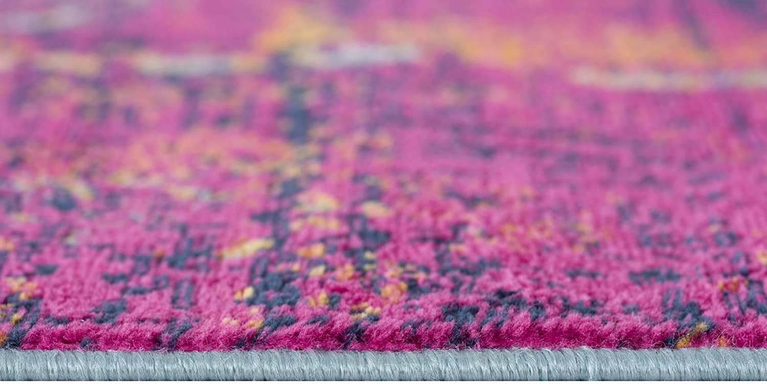 2' X 5' Magenta Abstract Dhurrie Area Rug