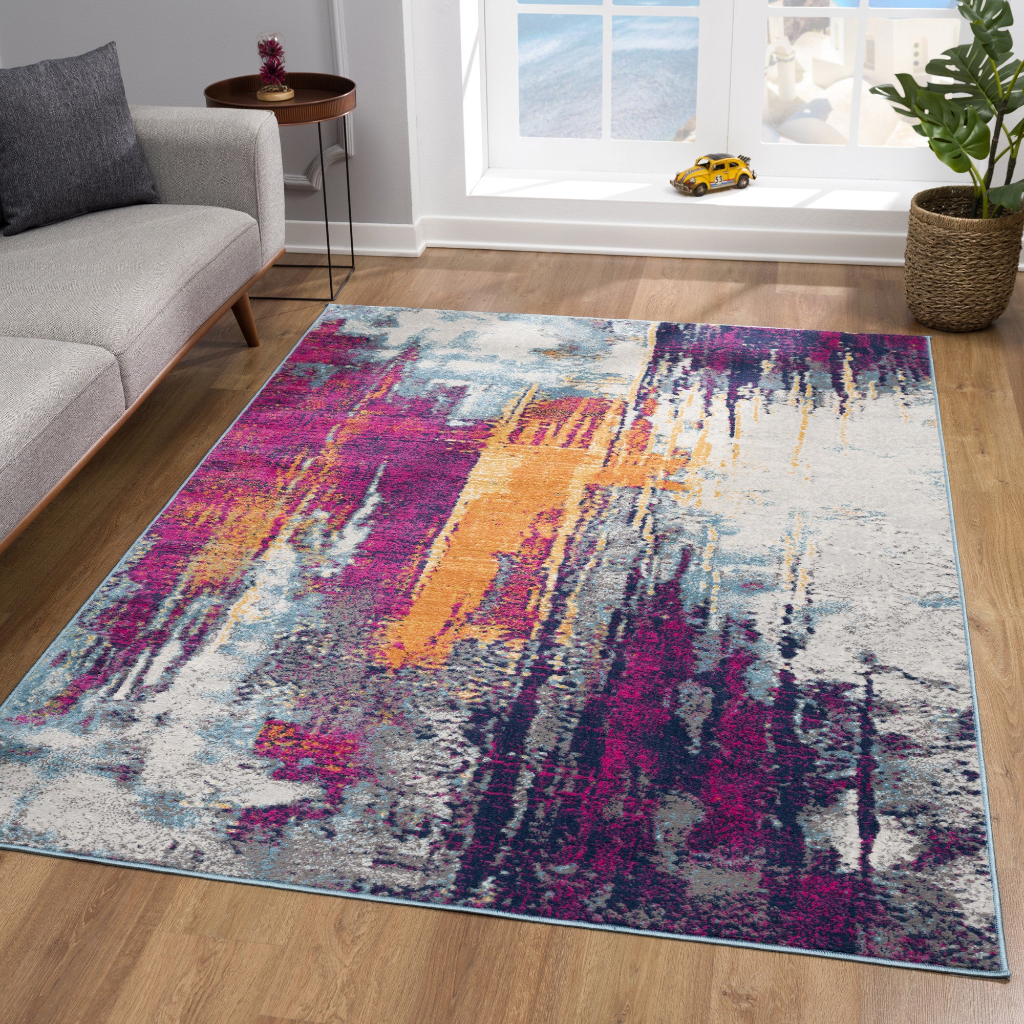 4' X 6' Magenta Abstract Dhurrie Area Rug