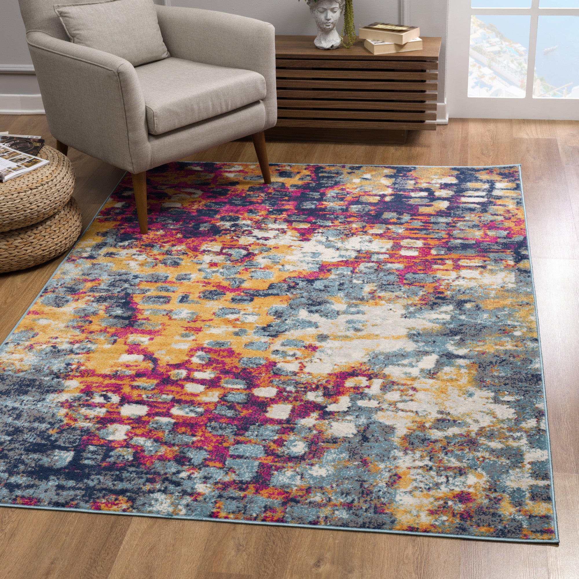 8' X 10' Teal Blue Abstract Dhurrie Area Rug