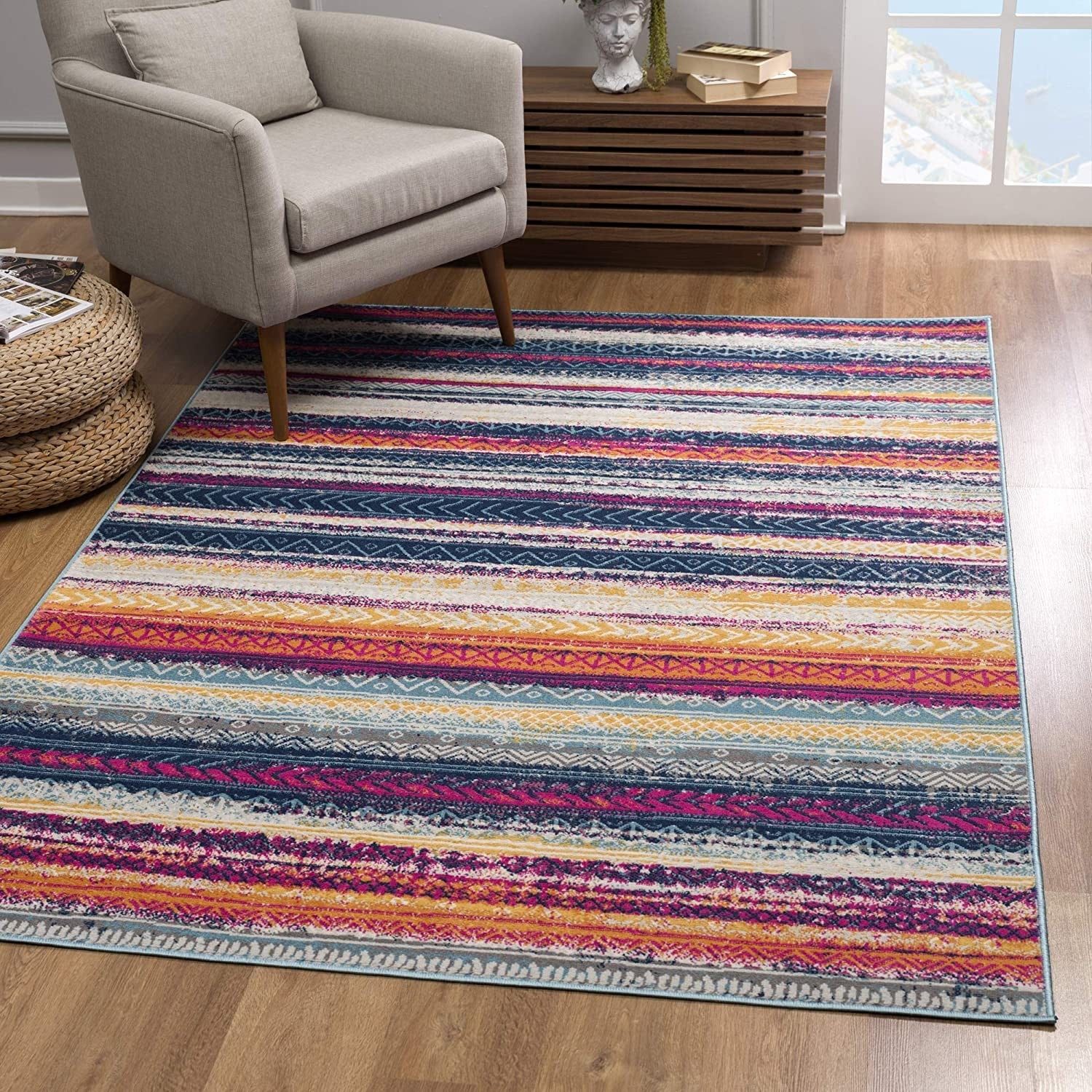 2’ X 13’ Multicolor Irregular Stripe Boho Runner Rug