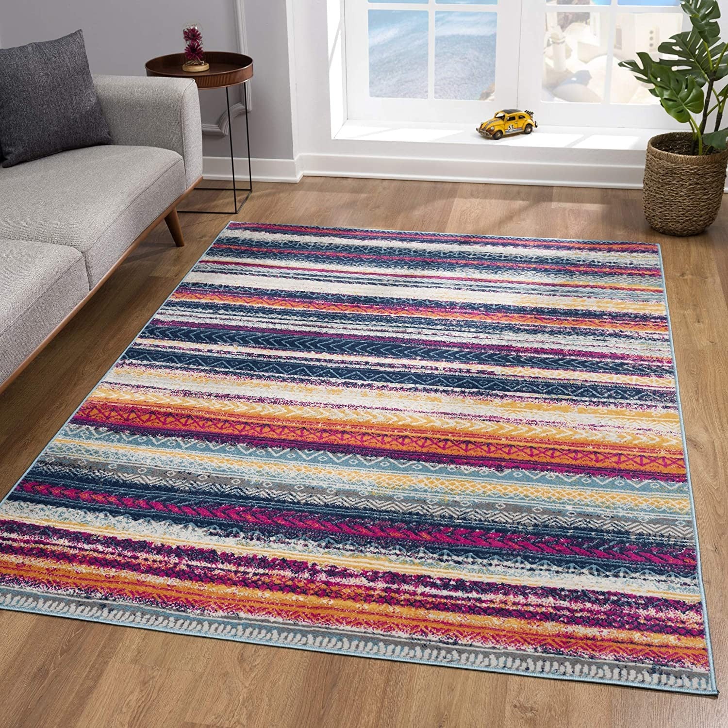 2’ X 13’ Multicolor Irregular Stripe Boho Runner Rug