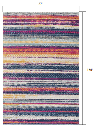 2’ X 13’ Multicolor Irregular Stripe Boho Runner Rug