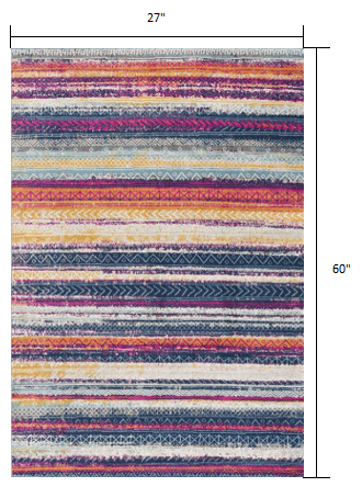 2’ X 5’ Multicolor Irregular Striped Area Rug