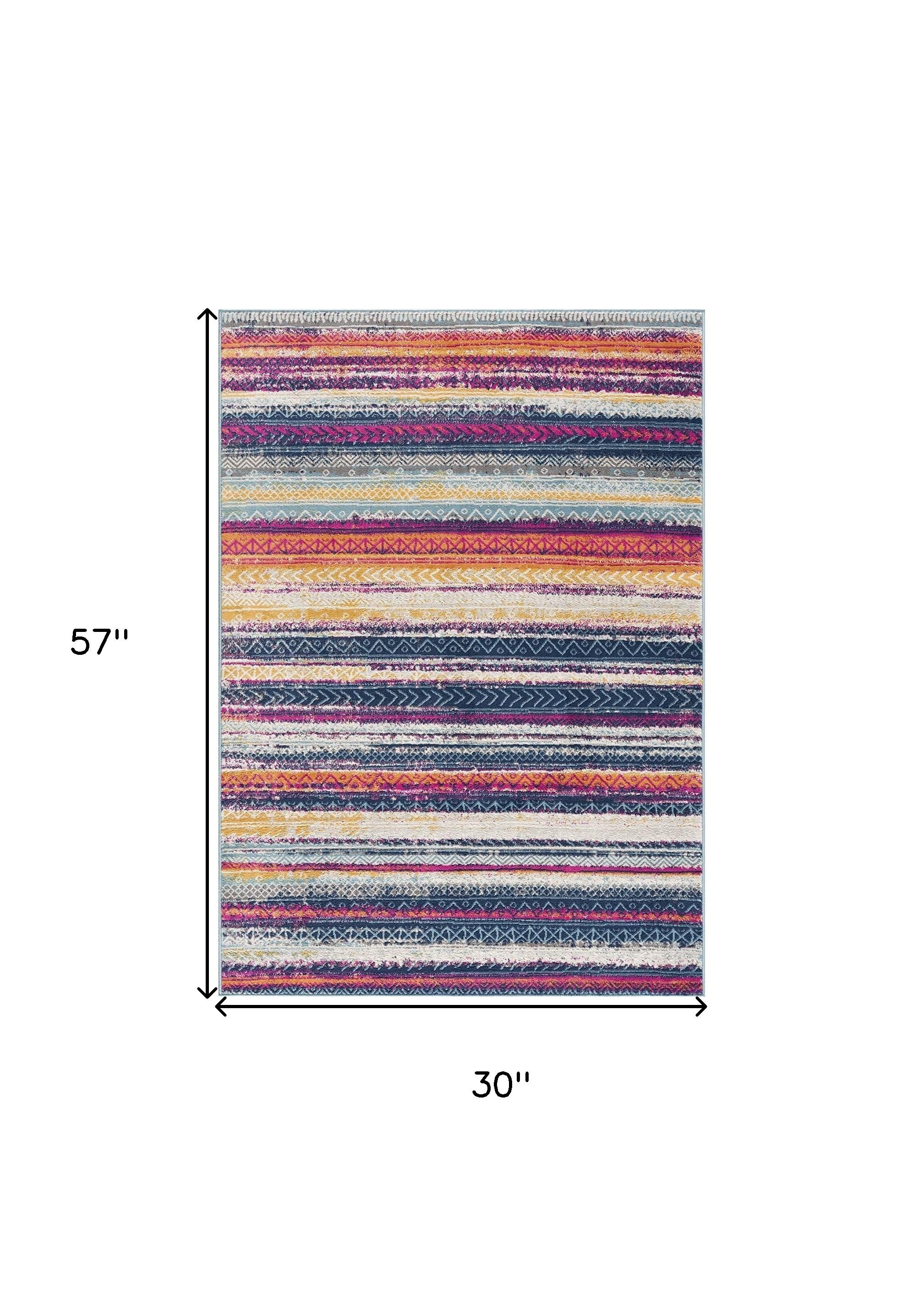 3’ X 5’ Multicolor Irregular Striped Area Rug