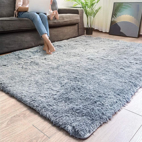 4' X 5' Gray Shag Power Loom Non Skid Area Rug