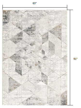 5' X 8' Gray And Ivory Geometric Area Rug