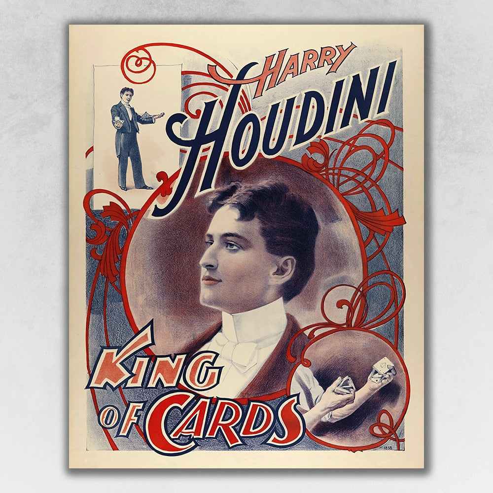 24" X 20" Houdini King Of Cards Vintage Magic Poster Wall Art