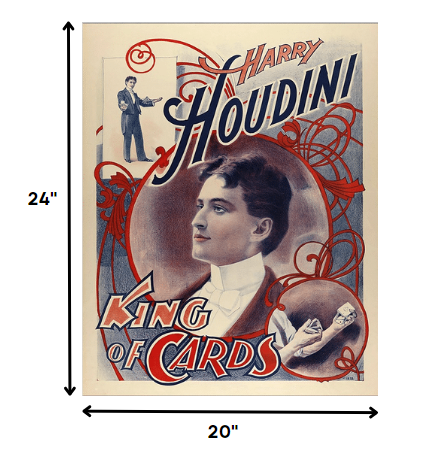 24" X 20" Houdini King Of Cards Vintage Magic Poster Wall Art