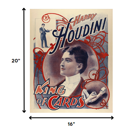 20" X 16" Houdini King Of Cards Vintage Magic Poster Wall Art