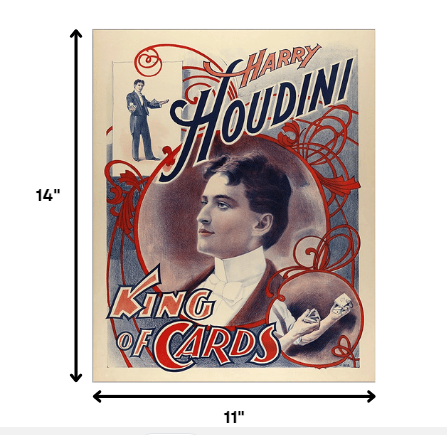 11" X 14" Houdini King Of Cards Vintage Magic Poster Wall Art