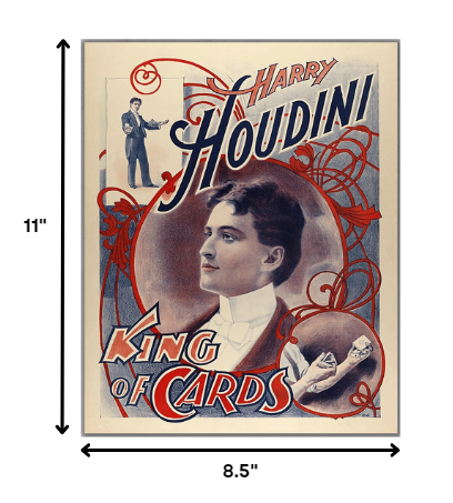 8.5" X 11" Houdini King Of Cards Vintage Magic Poster Wall Art