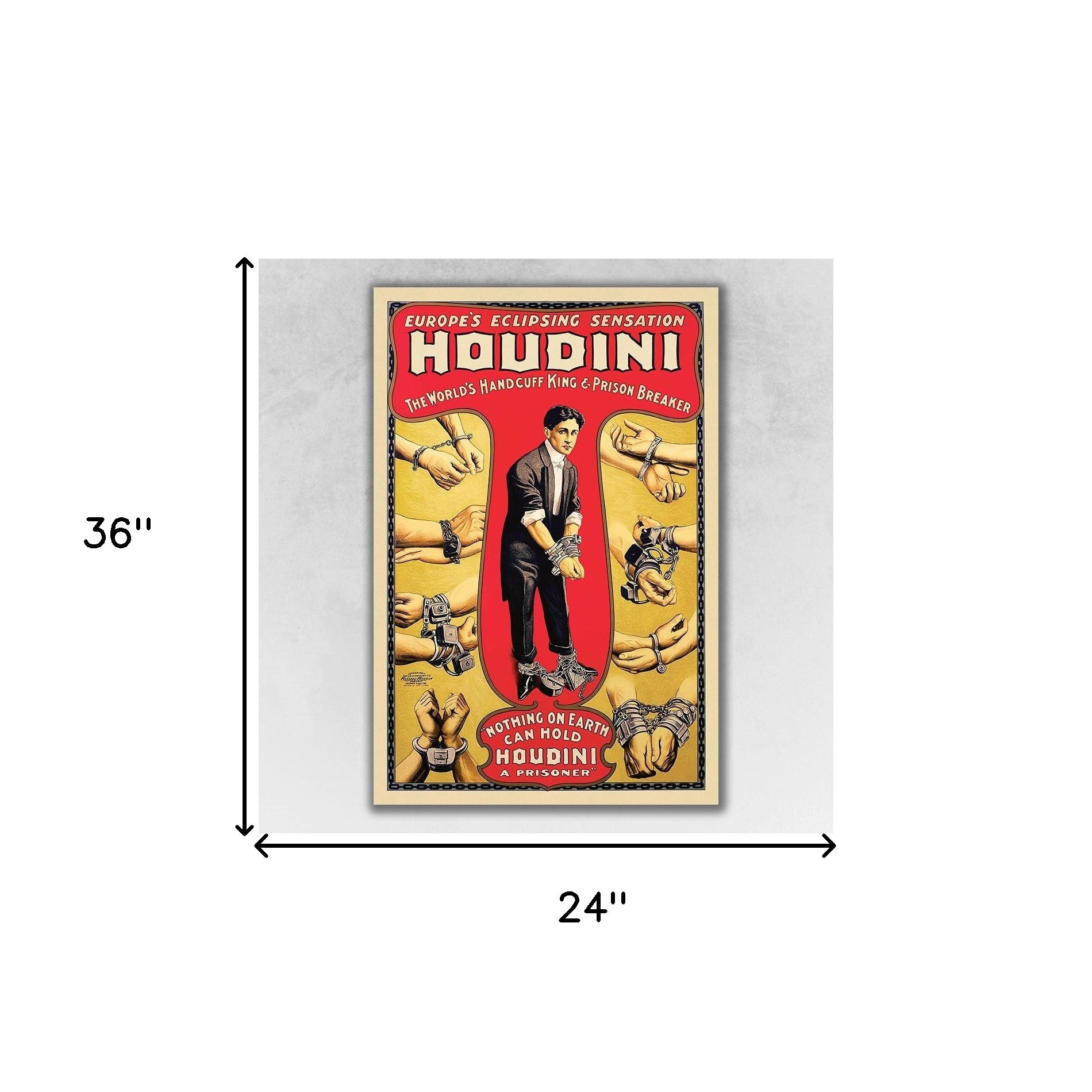 24" X 36" Houdini Handcuff King Vintage Magic Poster Wall Art