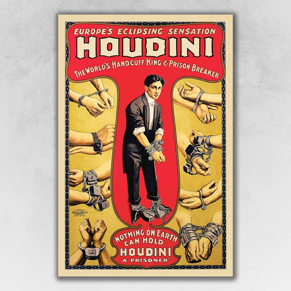 9" X 12" Houdini Handcuff King Vintage Magic Poster Wall Art