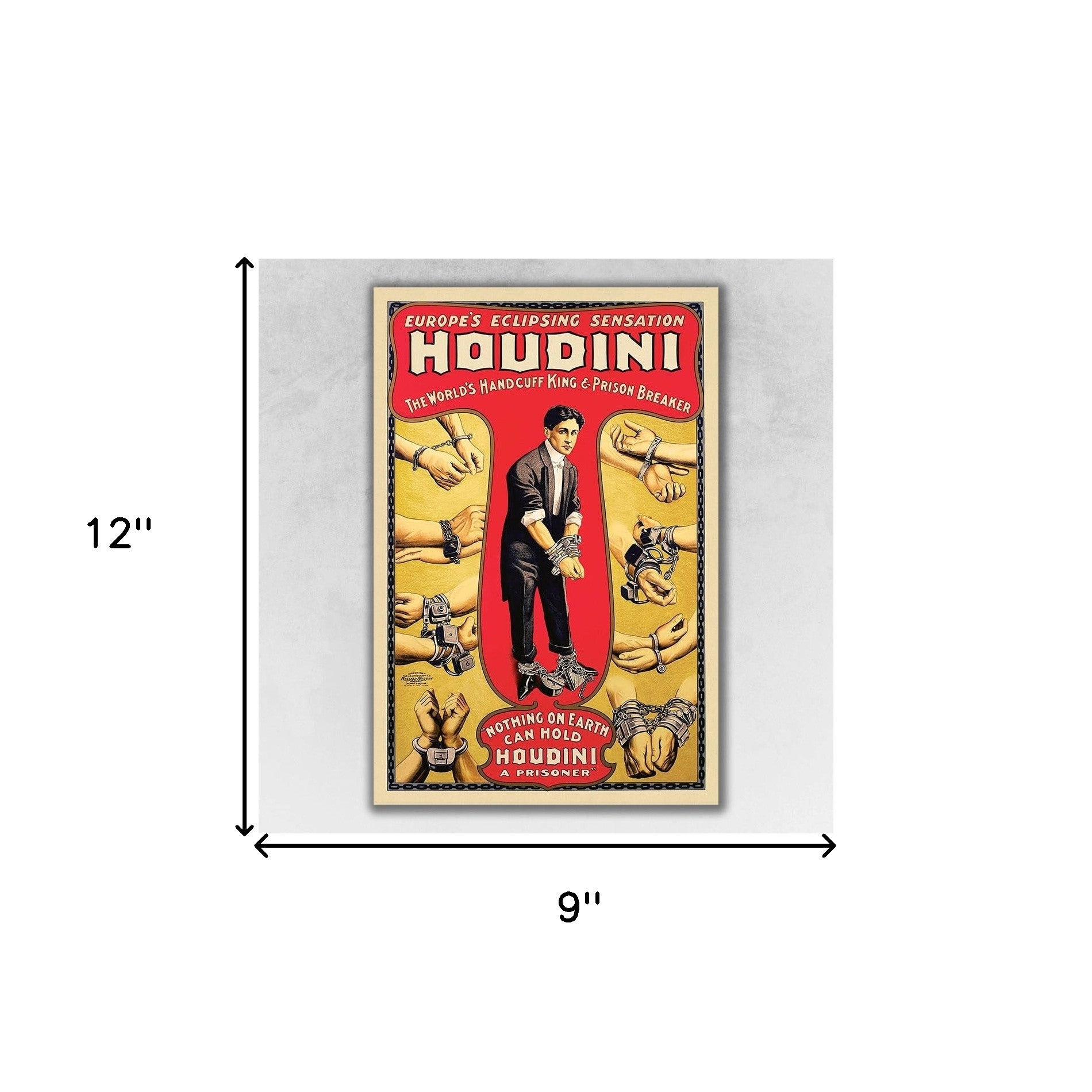 9" X 12" Houdini Handcuff King Vintage Magic Poster Wall Art